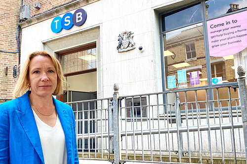 Helen Morgan outside Whitchurch TSB