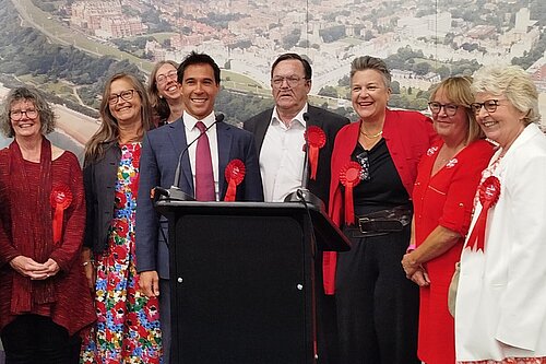 Tony Vaughan and Labour Campaigners after declaration of July 2024 General Election Result