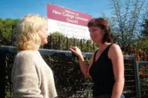 Pic Left: New Parks Councillor Tricia Beck talking to parent Debbie Short, about the City Academy proposals.