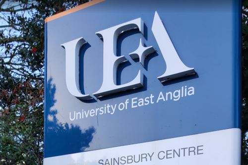 Sign at the entrance to the University of East Anglia.