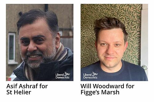 Lib Dem by election candidates, Asif Ashraf for St Helier and Will Woodward for Figge's Marsh