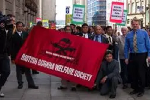 Ex-Gurkha soldiers demonstrate in Liverpool for Equal Rights, supported by Peter Carroll