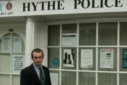 Sam Matthews outside Hythe Police shop